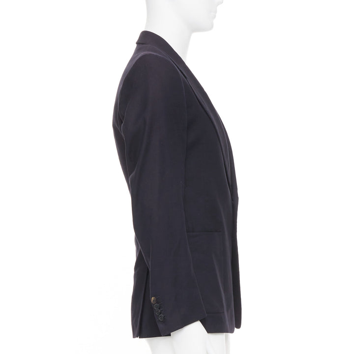 DRIES VAN NOTEN navy black linen cotton patch pocket notch lapel blazer EU46 S