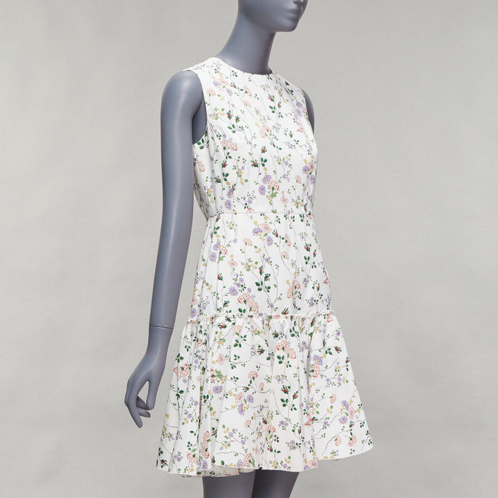 GIAMBATTISTA VALLI white green nylon silk floral print fit flare dress IT42 M