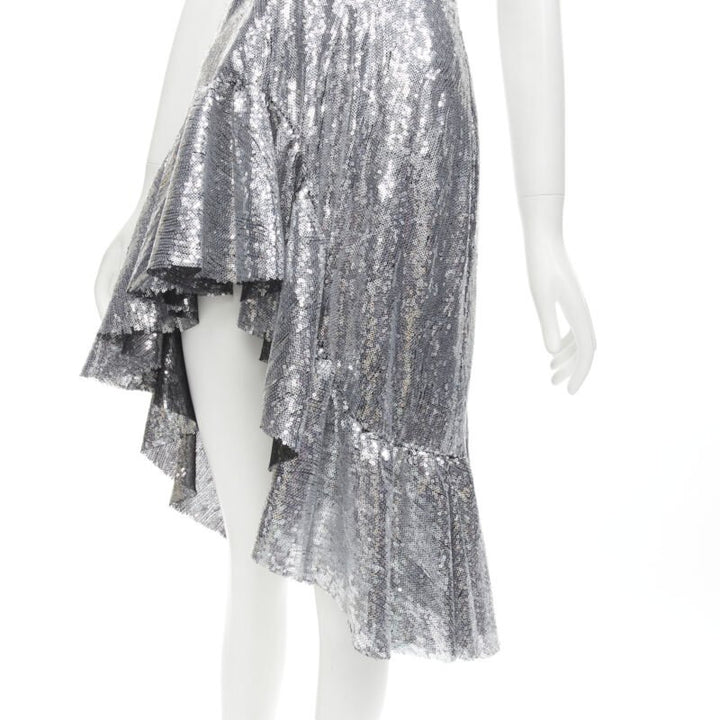 GIUSEPPE DI MORABITO LUISAVIAROMA silver sequins ruffle skirt dress IT38 XS