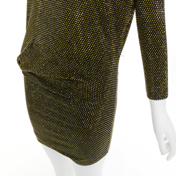 ALEXANDRE VAUTHIER black gold strass crystal asymmetric one shoulder mini dress