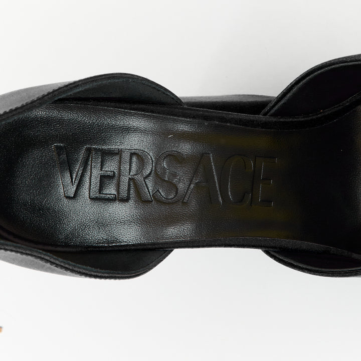 VERSACE Runway Aevitas 155 black satin gold crystal Medusa double platform EU41