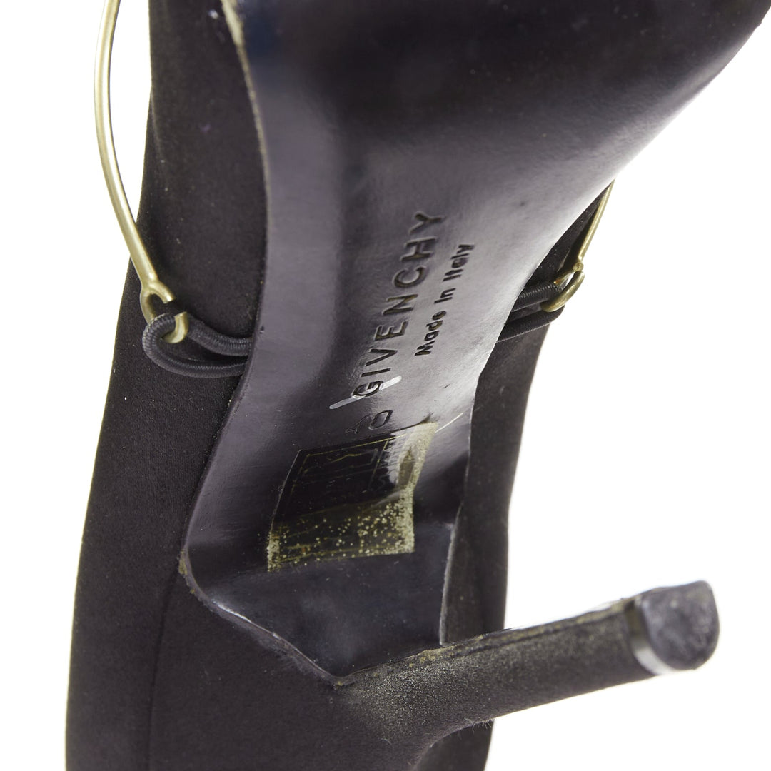 GIVENCHY 2012 Pamela black satin gold bar metal toe stiletto pumps EU40