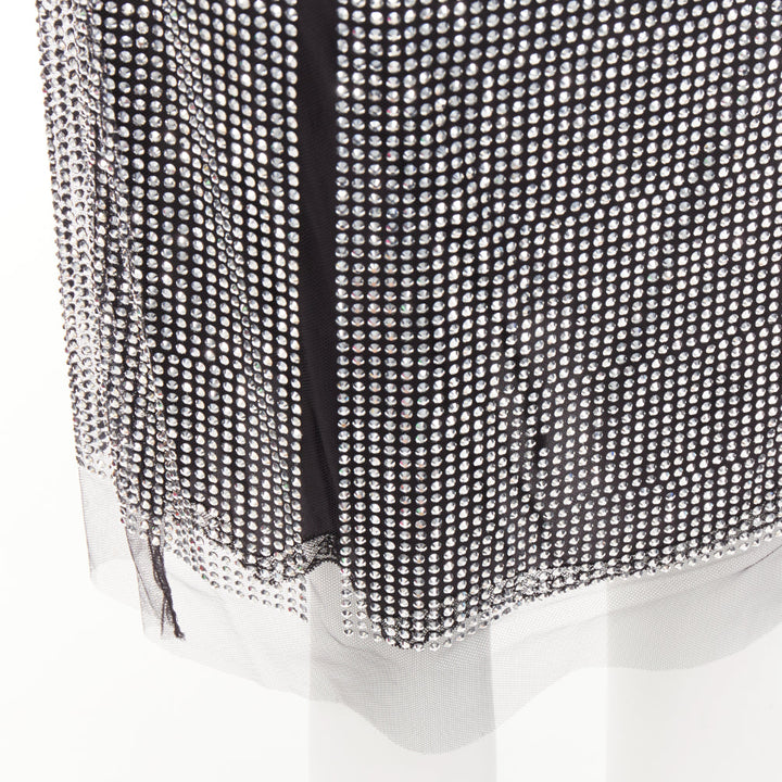 PRADA 2021 silver crystal black mesh triangle cut out lace trim skirt IT38 XS