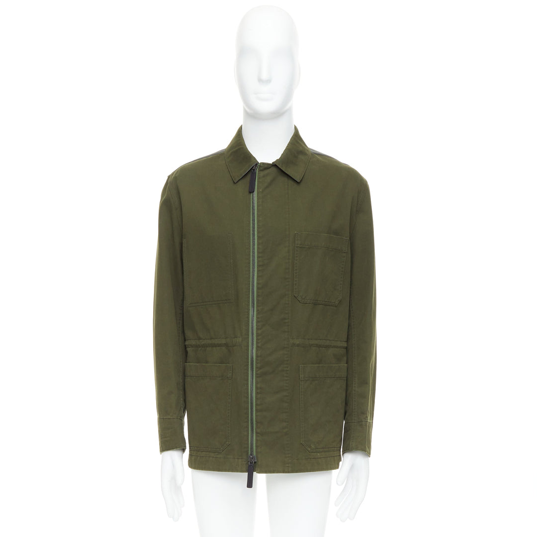 BERLUTI Haider Ackermann Runway green cotton leather back safari coat IT50 L