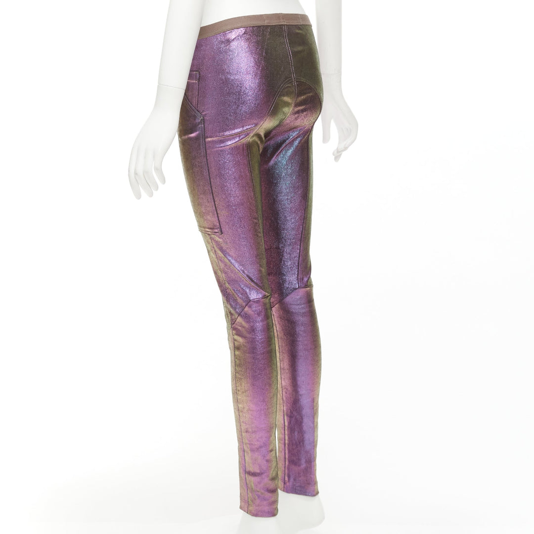 RICK OWENS 2020 Tecuatl iridescent purple leather legging pants IT38 XS