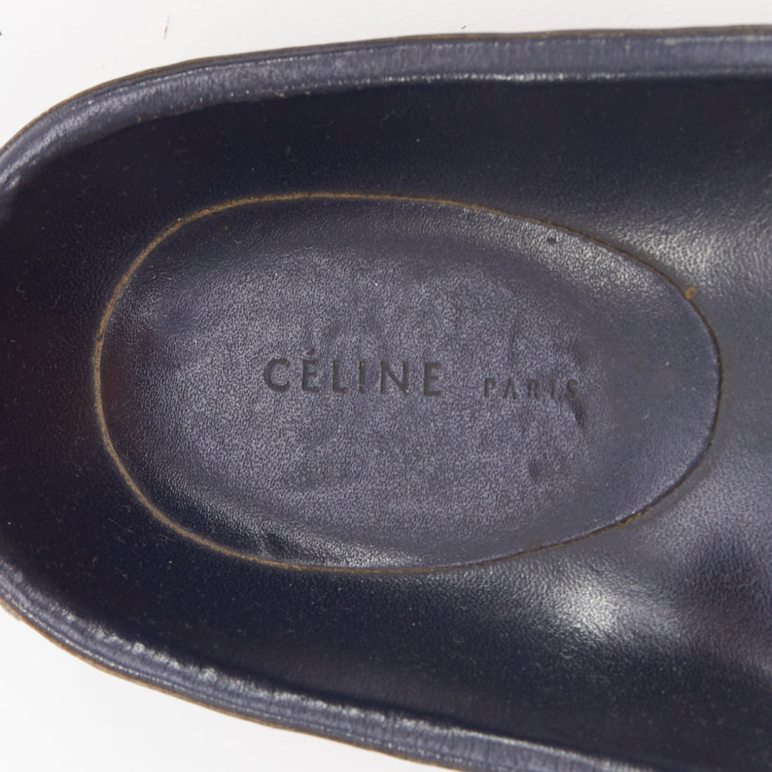 OLD CELINE 2014 Phoebe Philo Twist Boxy black grosgrain navy leather slides EU41