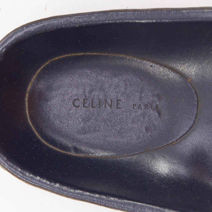 OLD CELINE 2014 Phoebe Philo Twist Boxy black grosgrain navy leather slides EU41
