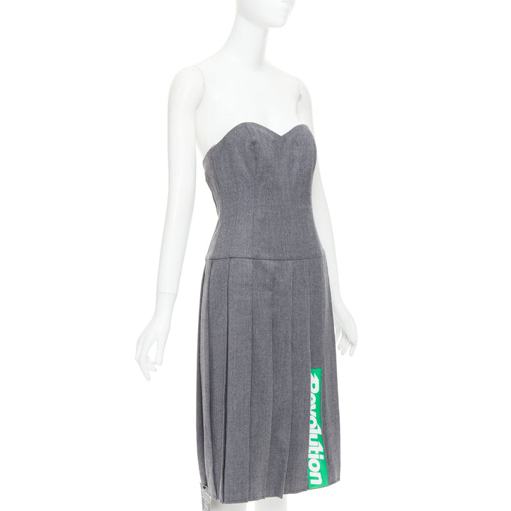 MARC MARC JACOBS 2008 Revolution grey wool green pleated strapless dress US2 S