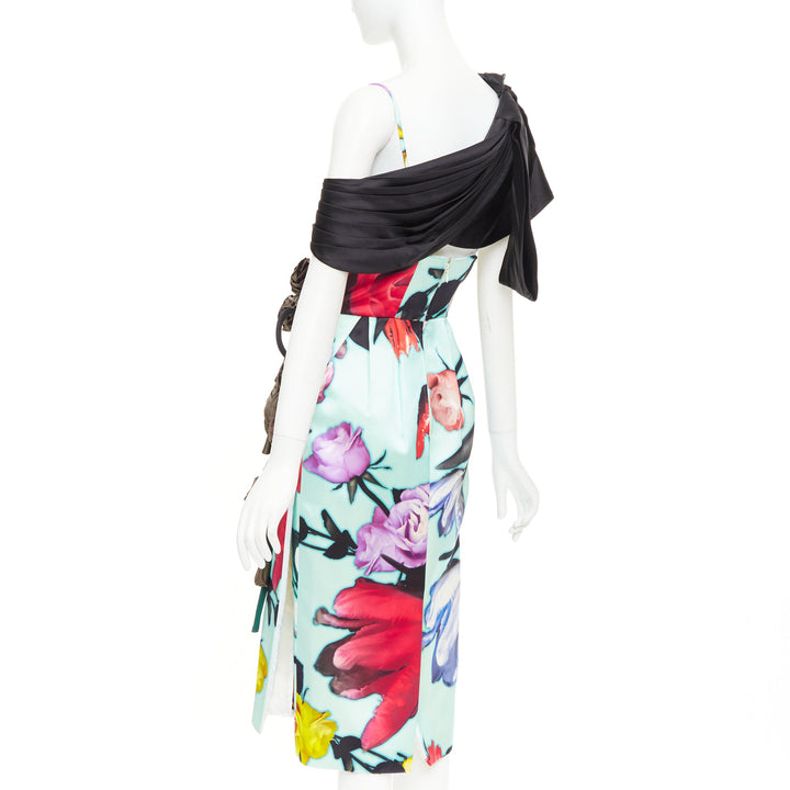 rare PRADA 2019 Runway Floral Print Cascade Rosette applique dress IT38 XS