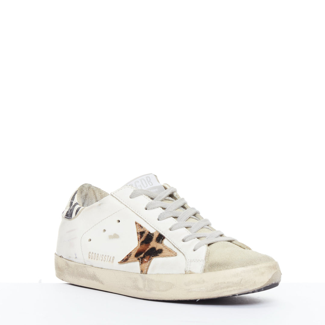 GOLDEN GOOSE Superstar leopard patch white distressed low sneakers EU36