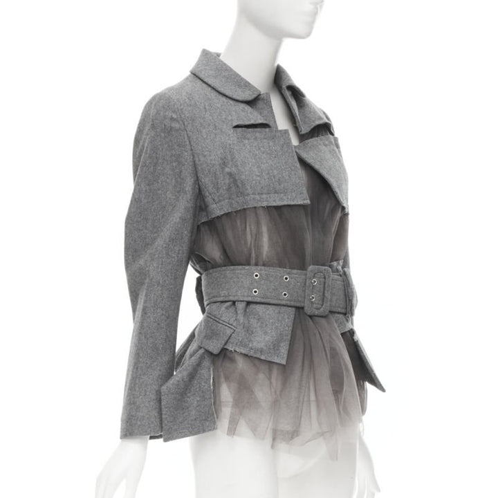 Female mannequin wearing Comme Des Garcons by Rei Kawakubo 2006 Runway Grey Wool Women Blazers in Size  XS | Available at JHROP