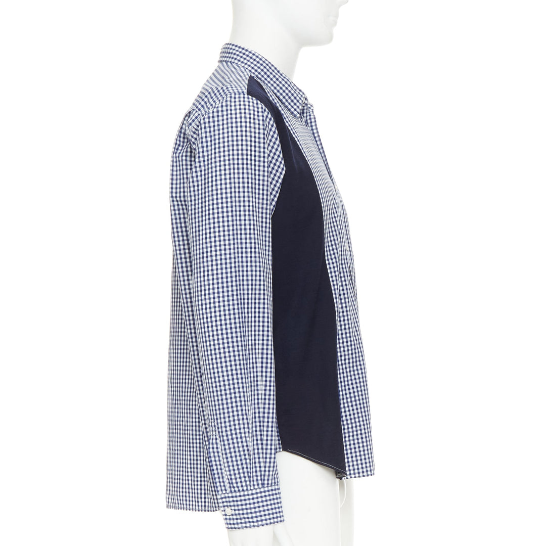 COMME DES GARCONS SHIRT 2010 white blue patchwork gingham cotton wool shirt L