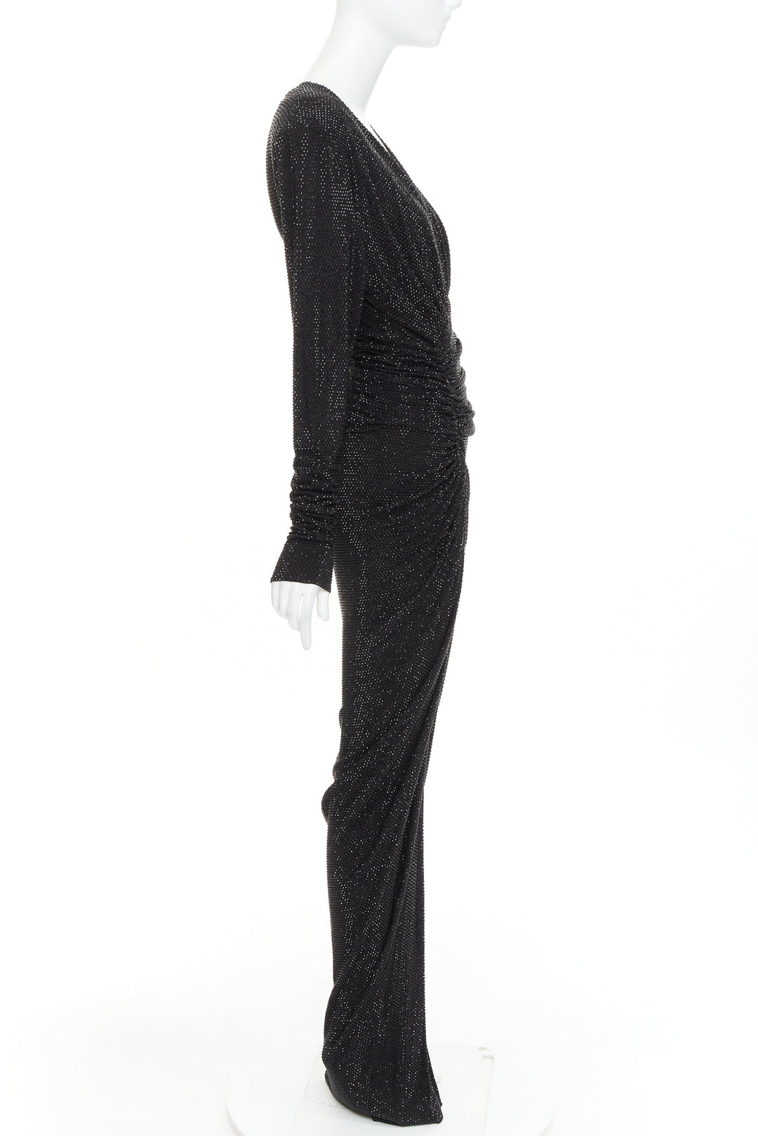 ALEXANDRE VAUTHIER black strass crystal Power shoulder padded wrap draped gown