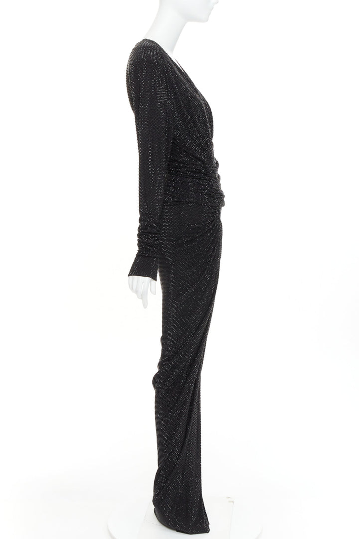 ALEXANDRE VAUTHIER black strass crystal Power shoulder padded wrap draped gown
