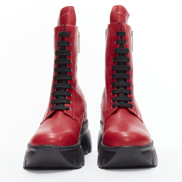 GIUSEPPE ZANOTTI Apocalypse red leather side zip combat boots EU39