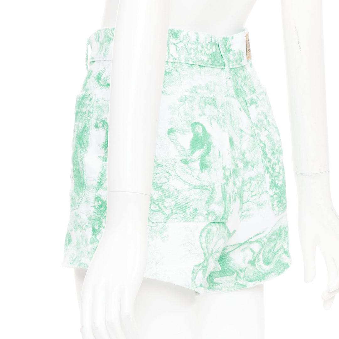DIOR 2024 Dioriviera mint green Toile de Jouy Sauvage denim shorts FR34 XS