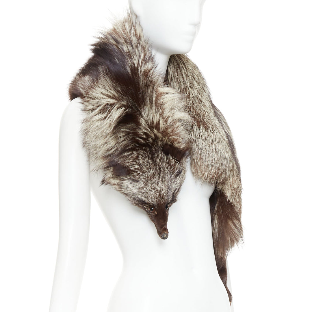Brown silver ombre genuine fur animal scarf stole