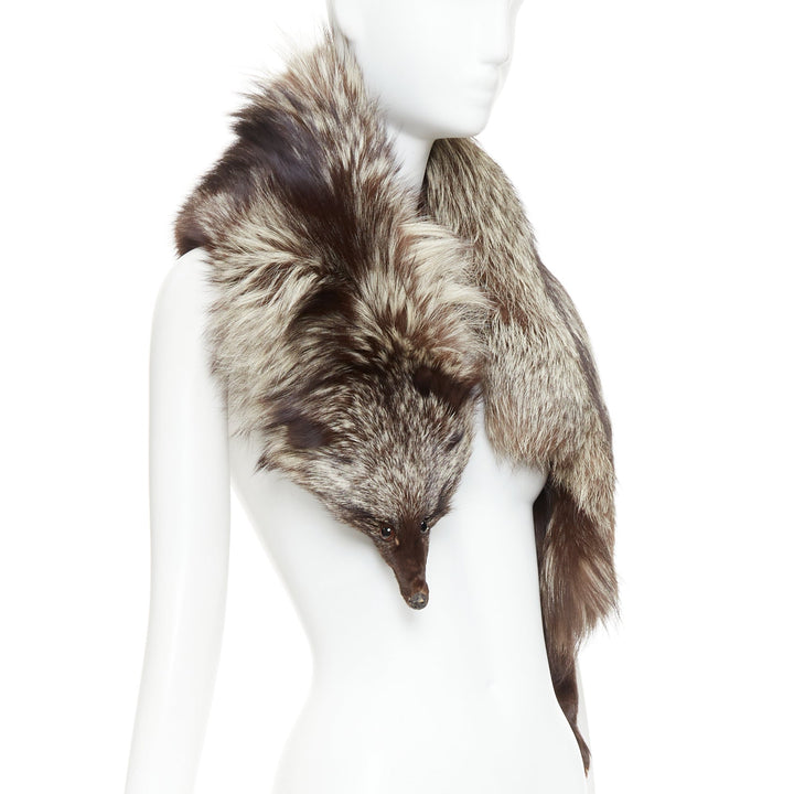 Brown silver ombre genuine fur animal scarf stole