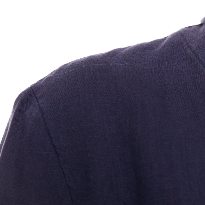 Y'S YOHJI YAMAMOTO navy linen 4-pocket safari long-line work shirt jacket JP3 L