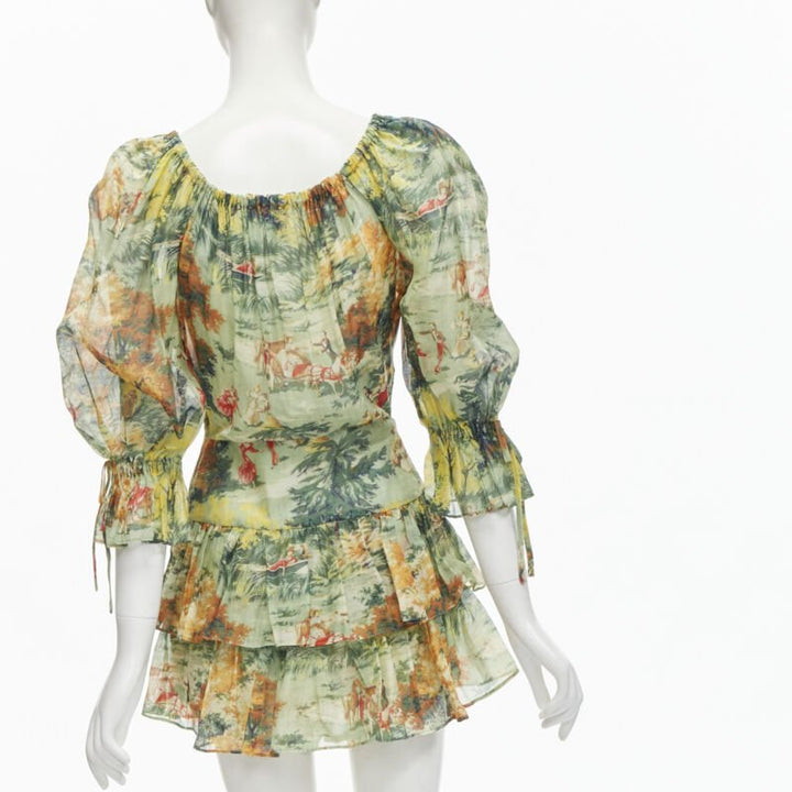 ALICE MCCALL Strange Dreams green print billow sleeve tiered playsuit US2 XS
