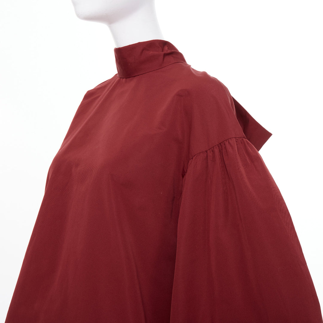 VALENTINO dark red cotton mock neck oversized volume puff sleeve top IT40 S