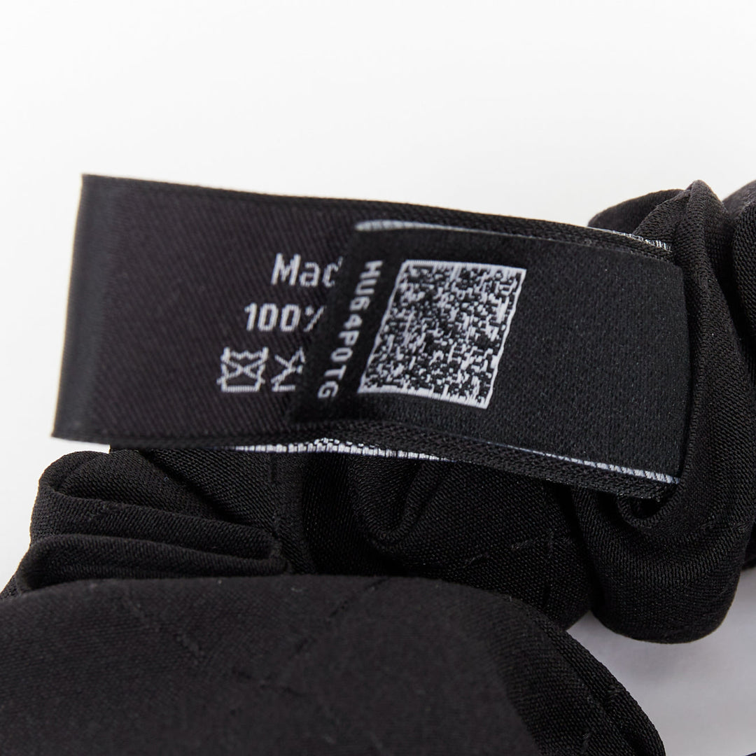 CHANEL black quilted pattern silk bow floral cc logo hair tie scrunchie