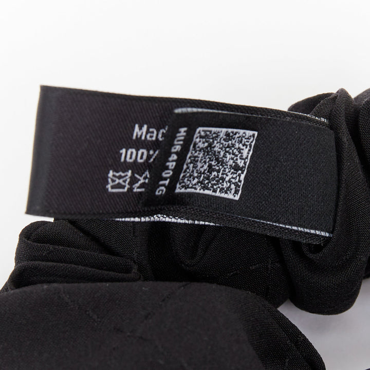 CHANEL black quilted pattern silk bow floral cc logo hair tie scrunchie