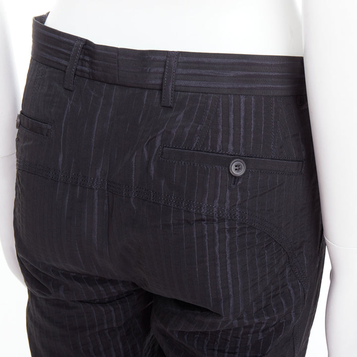 LANVIN black striped knee darts zip cuff back panels pants FR44 XS