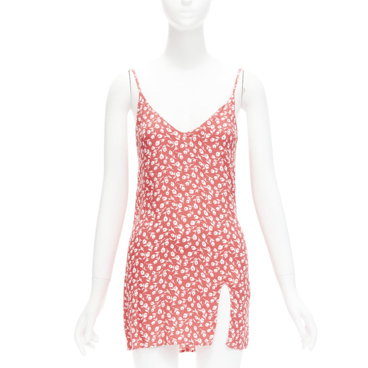 REFORMATION Marlowe pink white floral print high slit mini slip dress XS