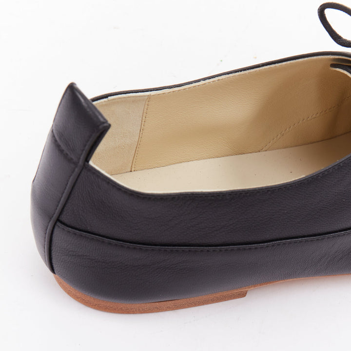 CELINE Lise Triomphe Richelieu black smooth perforated flat sole loafers EU39