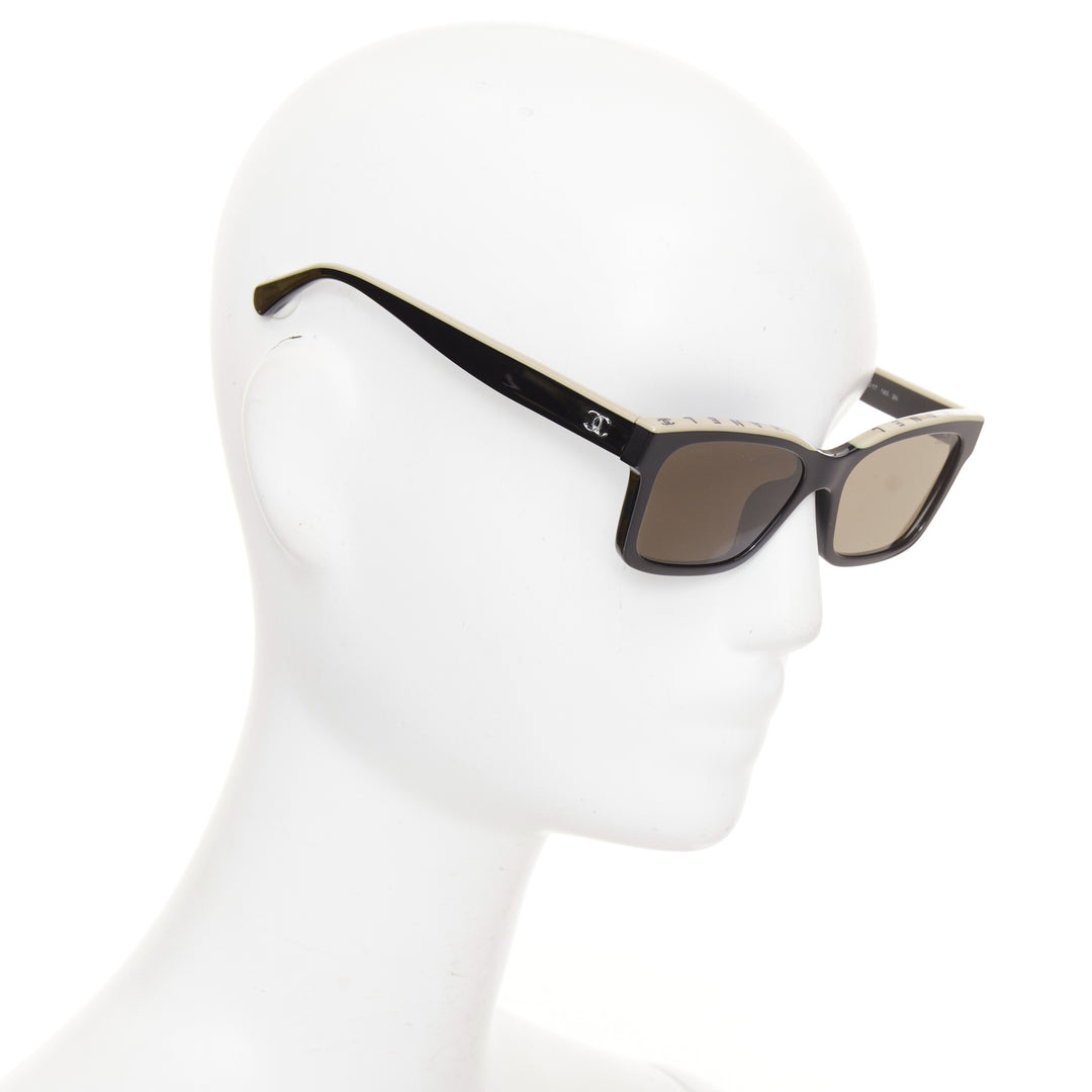 CHANEL 5417-A beige black CC logo CHANEL top bridge two tone sunglasses