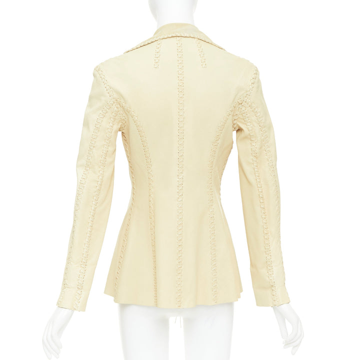 RALPH LAUREN Purple Label beige whipstitch lambskin leather fit blazer IT38 XS