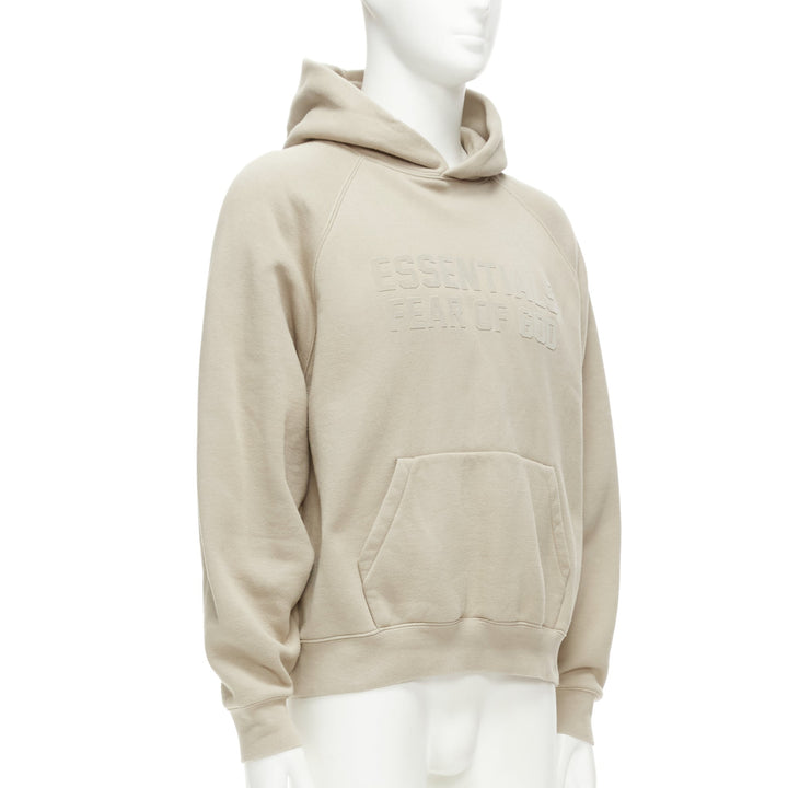 FEAR OF GOD Essentials stone grey pockets cropped hoodie top S