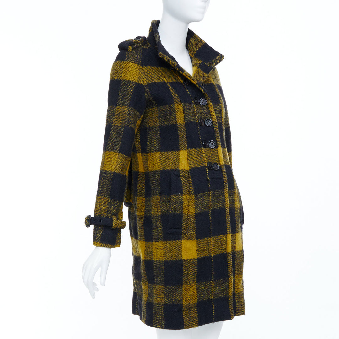 BURBERRY Prorsum yellow punk tartan plaid wool double breasted coat IT40 S