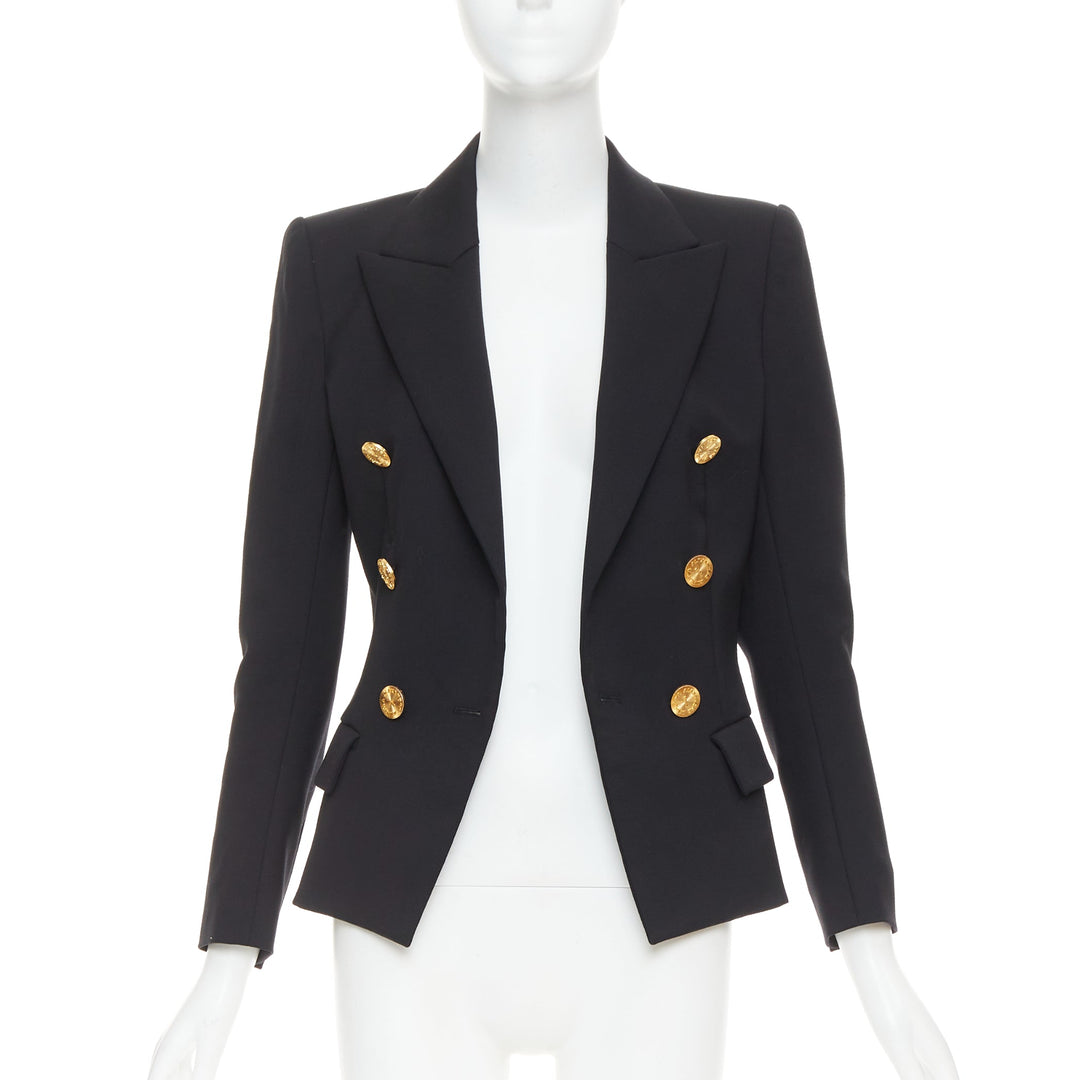 ALEXANDRE VAUTHIER black wool gold sunburst button double breasted blazer jacket