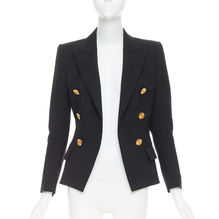 ALEXANDRE VAUTHIER black wool gold sunburst button double breasted blazer jacket