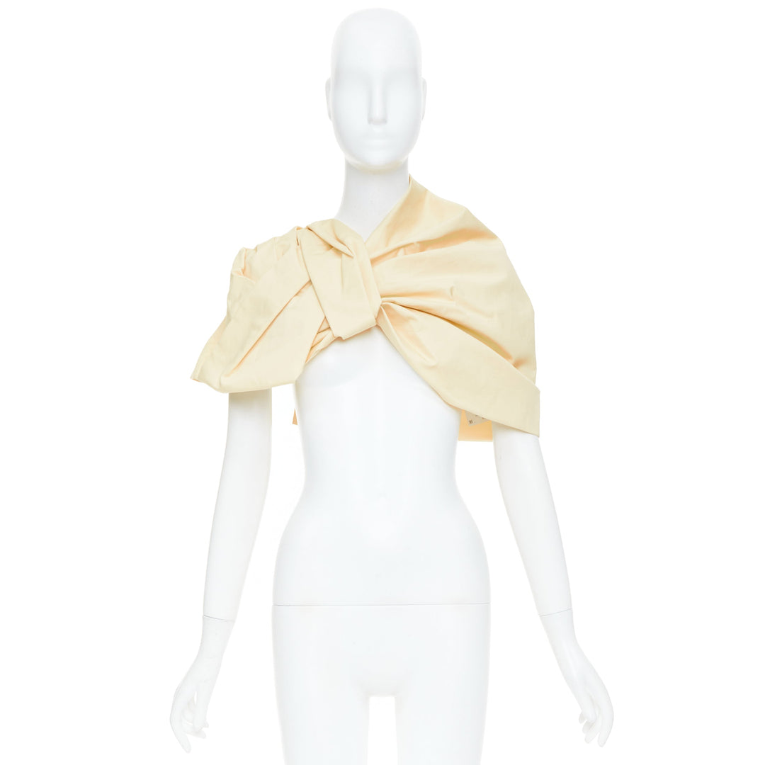 JIL SANDER 2021 pastel yellow cotton silk knot detail wrap short cape IT34 XXS