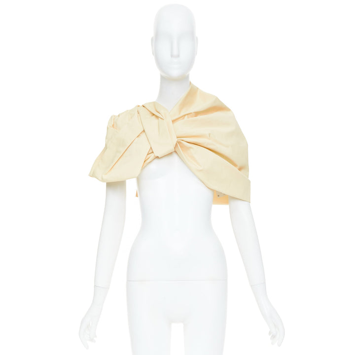 JIL SANDER 2021 pastel yellow cotton silk knot detail wrap short cape IT34 XXS
