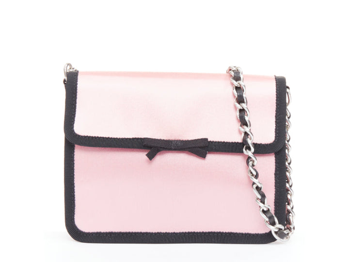 rare PRADA 2003 Vintage baby pink silk satin black grosgrain bow chain bag