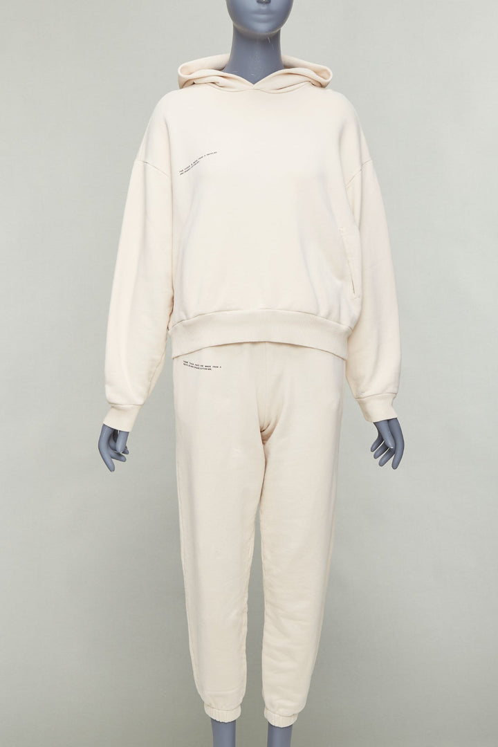 PANGAIA cream organic recycled cotton hoodie jogger pant set XXS