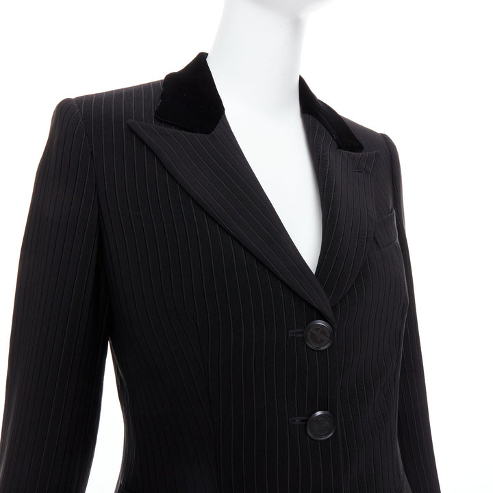 GIORGIO ARMANI black pinstripe velvet trim cropped tuxedo blazer IT40 S