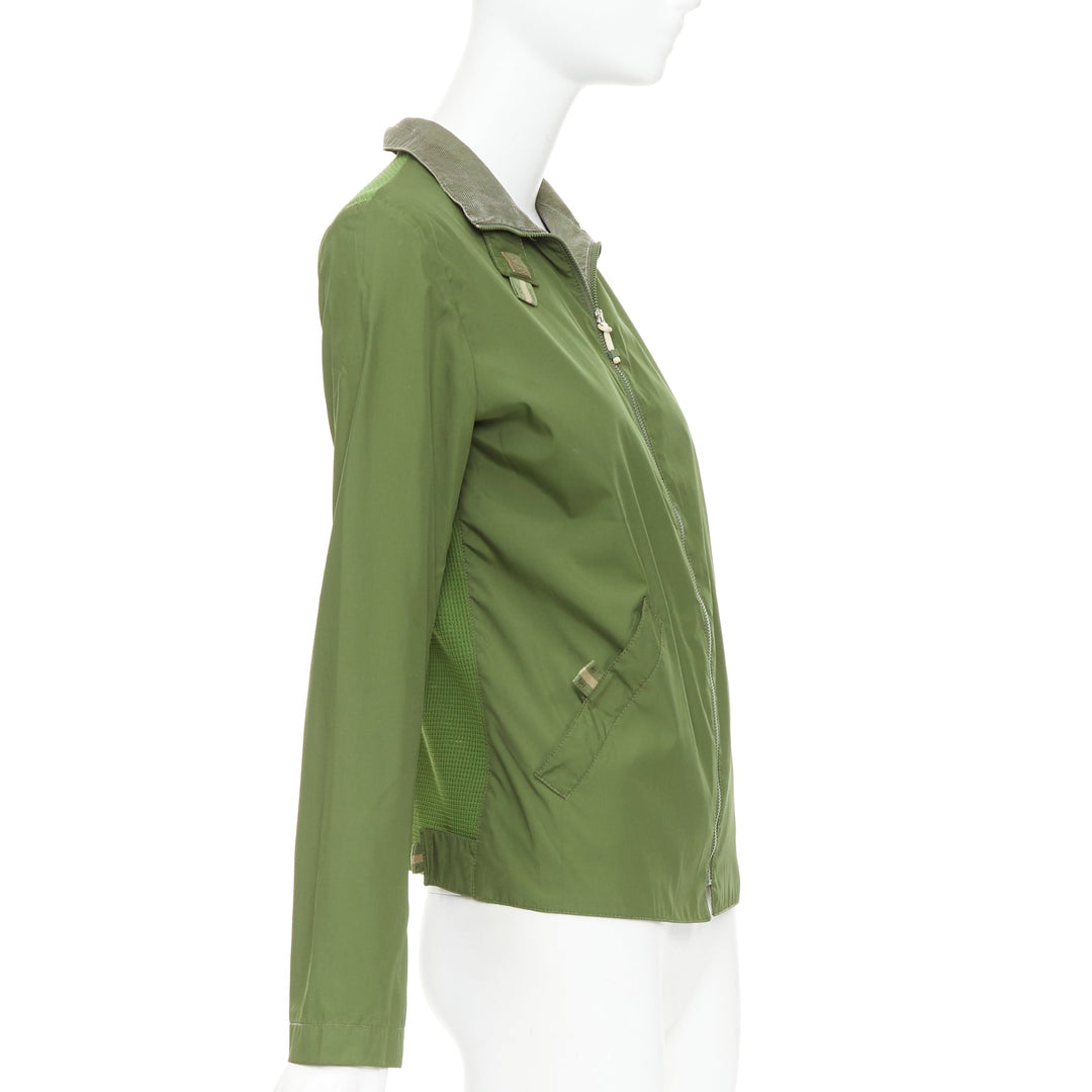 FENDI JEANS Vintage green nylon technical small logo zip up jacket