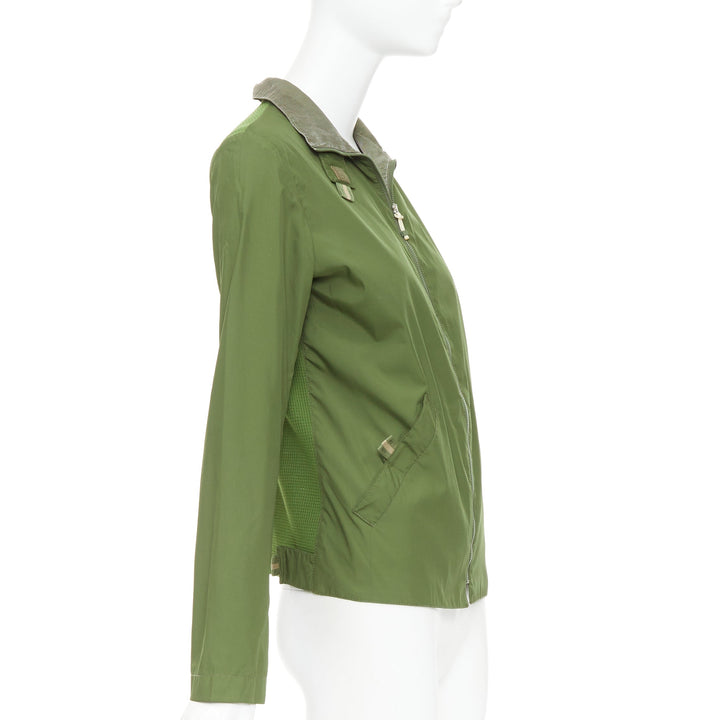 FENDI JEANS Vintage green nylon technical small logo zip up jacket