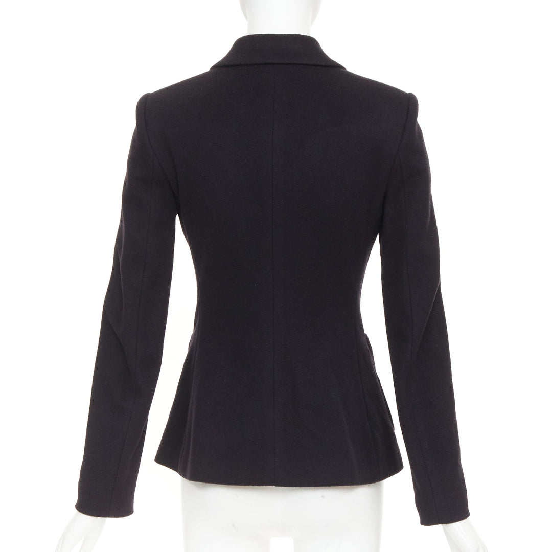 THE ROW black wool deerskin trim 3 patch pockets fitted blazer jacket US2 S