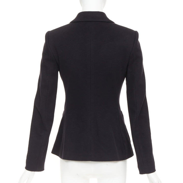 THE ROW black wool deerskin trim 3 patch pockets fitted blazer jacket US2 S