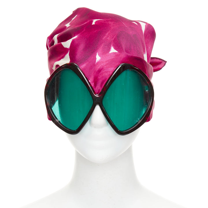 rare PRADA 2025 Runway bug eye green lens floral silk headscarf sunglasses