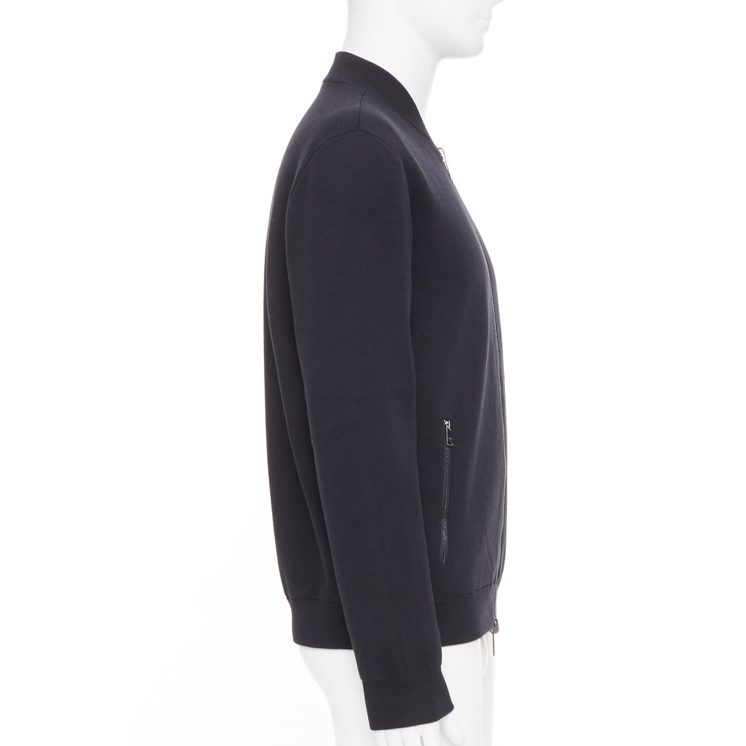 EMPORIO ARMANI Reversible black cotton full zip silver logo bomber jacket XL