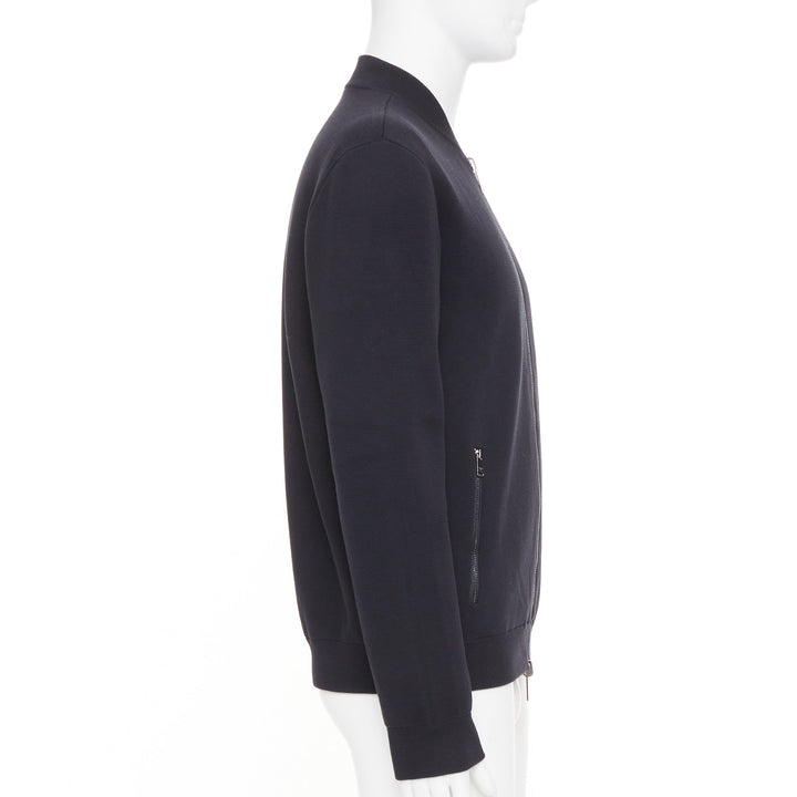 EMPORIO ARMANI Reversible black cotton full zip silver logo bomber jacket XL