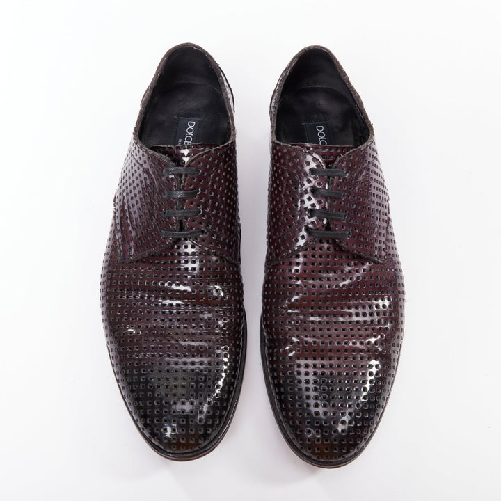 DOLCE GABBANA dark burgundy patent perforated square lace up brogues UK6 EU40