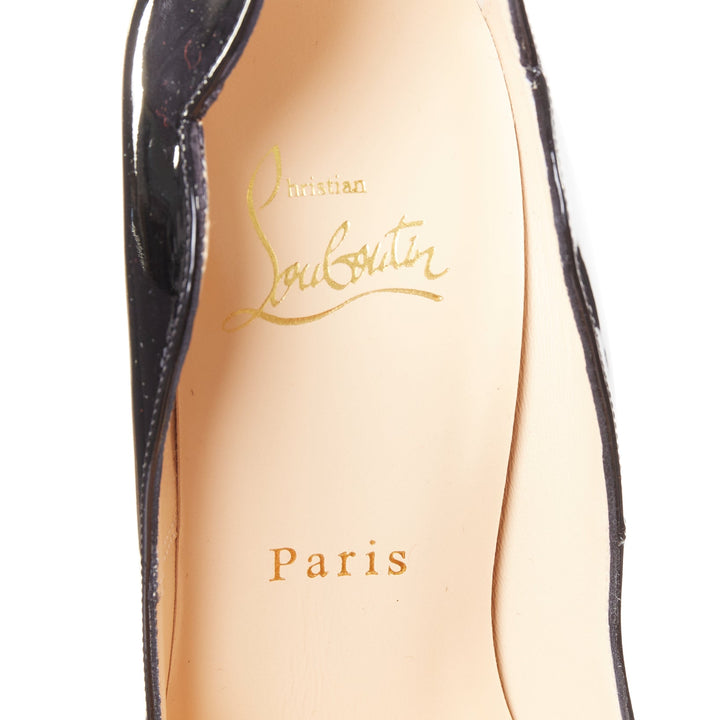CHRISTIAN LOUBOUTIN Hot Chick 130 black patent scalloped topline pumps EU37.5